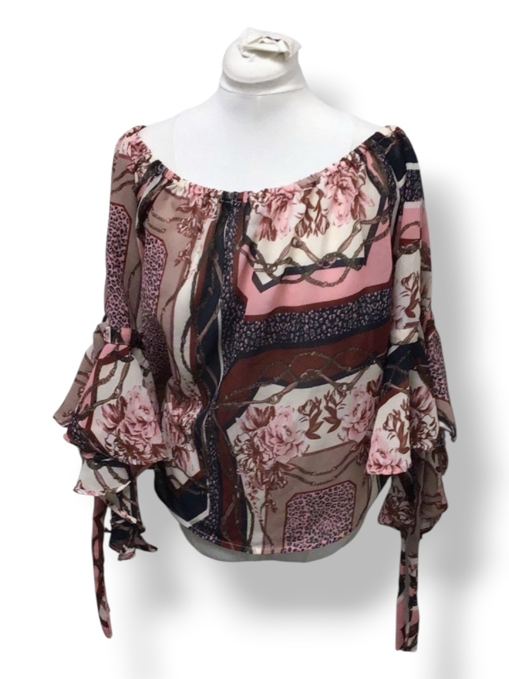 Live 4 Truth Women’s Off The Shoulder 3/4 Bell Sleeve Top Floral Pink, 2X